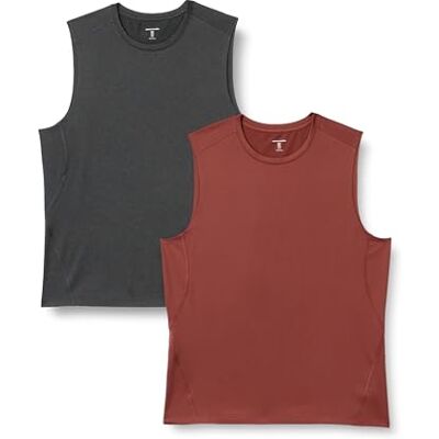 Amazon Herren Leichtes, Schnelltrocknendes und Feuchtigkeitsableitendes Sport-Muskelshirt aus Tech Stretch, Ärmellos, 2er-Pack, Graphit Heide/Henna, M Amazon Herren Leichtes, Schnelltrocknendes und Feuchtigkeitsableitendes Sport-Muskelshirt aus Tech Stretch, Ärmellos, 2er-Pack, Graphit Heide/Henna, M