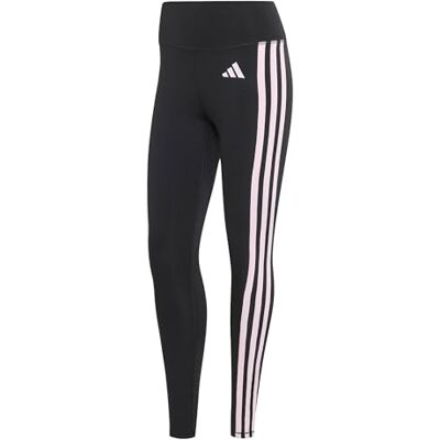 Adidas Damen Optime Essentials 3 Stripes 7/8 Leggings Tights, black/clear pink, L Adidas Damen Optime Essentials 3 Stripes 7/8 Leggings Tights, black/clear pink, L