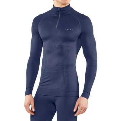 FALKE Herren Baselayer-Shirt Maximum Warm High Zip Neck M L/S SH Funktionsmaterial schnelltrocknend 1 Stück, Blau (Space Blue 6116), S FALKE Herren Baselayer-Shirt Maximum Warm High Zip Neck M L/S SH Funktionsmaterial schnelltrocknend 1 Stück, Blau (Space Blue 6116), S