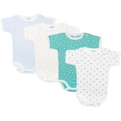 BABIDU 4er-Pack Babybody Kurzarm mit Schulteröffnung – 100% Baumwolle, weich & atmungsaktiv – Unisex für Jungen & Mädchen, einfaches An- und Ausziehen, Made in Europe BABIDU 4er-Pack Babybody Kurzarm mit Schulteröffnung – 100% Baumwolle, weich & atmungsaktiv – Unisex für Jungen & Mädchen, einfaches An- und Ausziehen, Made in Europe