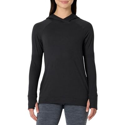 Amazon Damen Langarm-Sportshirt, Leichtes Weiches Funktions-Pullover-Hoodie-Top fürs Training, Schwarz Space-dye, XXL Amazon Damen Langarm-Sportshirt, Leichtes Weiches Funktions-Pullover-Hoodie-Top fürs Training, Schwarz Space-dye, XXL