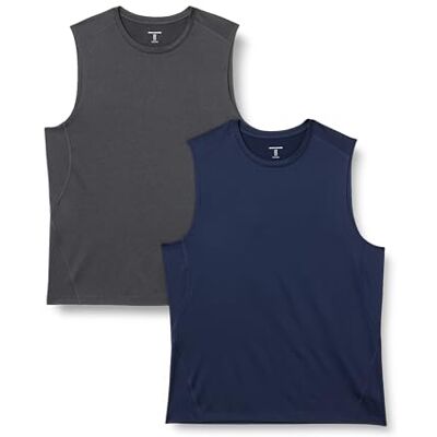 Amazon Herren Leichtes, Schnelltrocknendes und Feuchtigkeitsableitendes Sport-Muskelshirt aus Tech Stretch, Ärmellos, 2er-Pack, Graphit Heide/Marineblau, XL Amazon Herren Leichtes, Schnelltrocknendes und Feuchtigkeitsableitendes Sport-Muskelshirt aus Tech Stretch, Ärmellos, 2er-Pack, Graphit Heide/Marineblau, XL