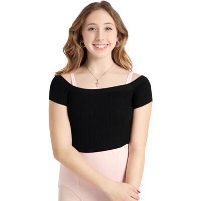 Capezio Ribbed Knit Cropped Sweater, Black, X-Small Capezio Ribbed Knit Cropped Sweater, Black, X-Small