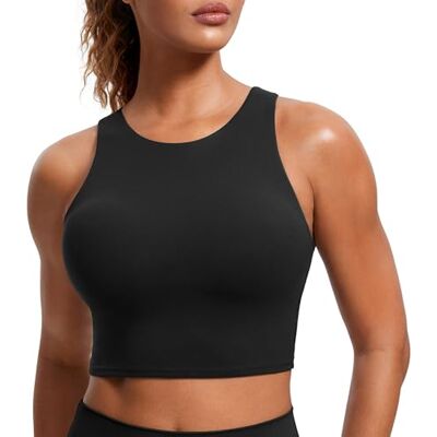 CRZ YOGA Butterluxe High Neck Crop Tank Tops Leichter Halt, Herausnehmbare Pads, Yoga, Extrem Weich, Racerback, Longline Sport BHs für Damen CRZ YOGA Butterluxe High Neck Crop Tank Tops Leichter Halt, Herausnehmbare Pads, Yoga, Extrem Weich, Racerback, Longline Sport BHs für Damen