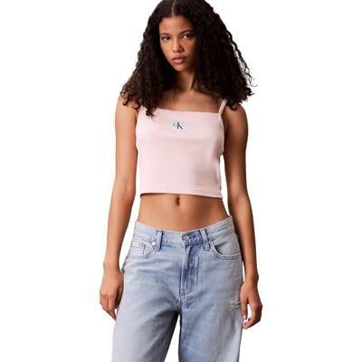 Calvin Damen Tank Top Woven Label Cami Gerippt, Rosa (Cloud Pink), L Calvin Damen Tank Top Woven Label Cami Gerippt, Rosa (Cloud Pink), L
