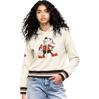 Pro Standard Womens NFL Cleveland Browns Retro Classics Cropped Pullover Hoodie Eggshell/Brown S Pro Standard Womens NFL Cleveland Browns Retro Classics Cropped Pullover Hoodie Eggshell/Brown S