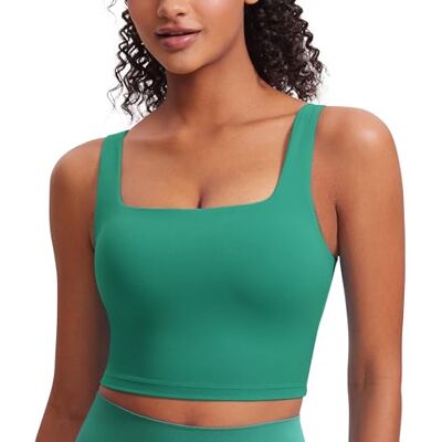 CRZ YOGA Butterluxe Square Neck Crop Top Leichter Halt, Herausnehmbare Pads, Yoga, Extrem Weich, Breite Träger, Longline Sport BHs für Damen CRZ YOGA Butterluxe Square Neck Crop Top Leichter Halt, Herausnehmbare Pads, Yoga, Extrem Weich, Breite Träger, Longline Sport BHs für Damen