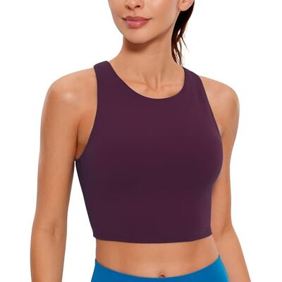 CRZ YOGA Butterluxe High Neck Crop Tank Tops Leichter Halt, Herausnehmbare Pads, Yoga, Extrem Weich, Racerback, Longline Sport BHs für Damen CRZ YOGA Butterluxe High Neck Crop Tank Tops Leichter Halt, Herausnehmbare Pads, Yoga, Extrem Weich, Racerback, Longline Sport BHs für Damen