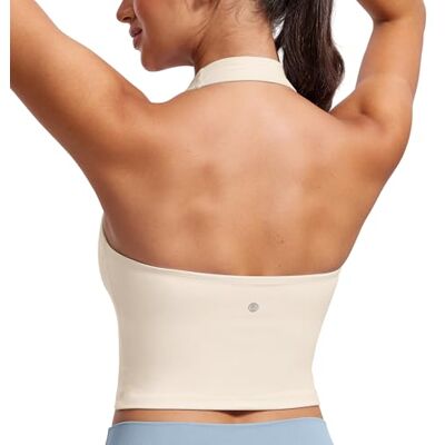 CRZ YOGA Butterluxe Neckholder Crop Tank Tops Leichter Halt, Herausnehmbare Pads, Yoga, Extrem Weich, Offener Rücken, Longline Sport BHs für Damen CRZ YOGA Butterluxe Neckholder Crop Tank Tops Leichter Halt, Herausnehmbare Pads, Yoga, Extrem Weich, Offener Rücken, Longline Sport BHs für Damen