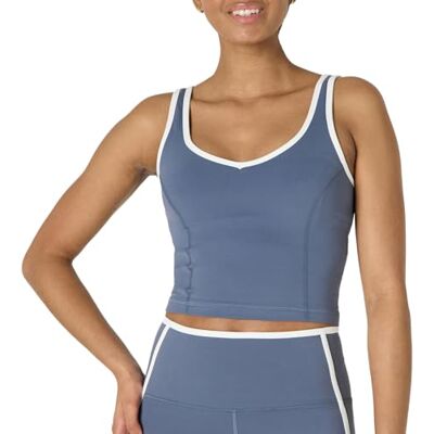 Amazon Damen Sporttop mit Integriertem BH, Aktives FormFlex-Tanktop mit Leichtem Halt und Verkürztem Schnitt, Butterweich, Schiefergrau/Weiß, S Amazon Damen Sporttop mit Integriertem BH, Aktives FormFlex-Tanktop mit Leichtem Halt und Verkürztem Schnitt, Butterweich, Schiefergrau/Weiß, S