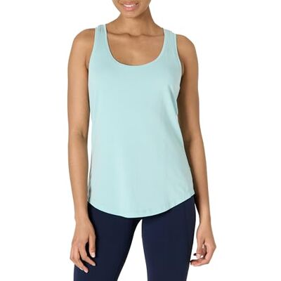 Amazon Damen Baumwoll-Racerback-Top, weiches leichtes Yoga-Tanktop mit U-Ausschnitt, Hellblau, L Amazon Damen Baumwoll-Racerback-Top, weiches leichtes Yoga-Tanktop mit U-Ausschnitt, Hellblau, L