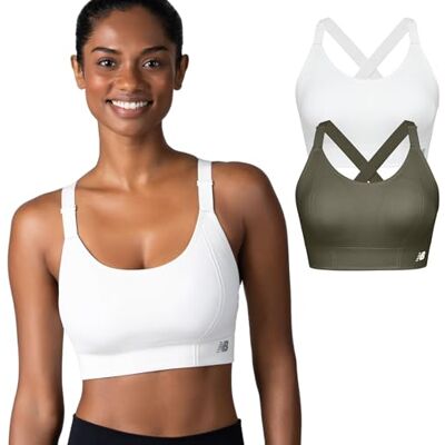 Balance Sostén Deportivo Damen Sport-BH, verstellbare Träger, nahtlos, drahtlos, 2 Stück, Meersalz/Dunkles Olivgrün, Medium Balance Sostén Deportivo Damen Sport-BH, verstellbare Träger, nahtlos, drahtlos, 2 Stück, Meersalz/Dunkles Olivgrün, Medium