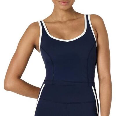 Amazon Damen Sporttop mit Integriertem BH, Aktives FormFlex-Tanktop mit Leichtem Halt und Verkürztem Schnitt, Butterweich, Marineblau/Weiß, XXL Amazon Damen Sporttop mit Integriertem BH, Aktives FormFlex-Tanktop mit Leichtem Halt und Verkürztem Schnitt, Butterweich, Marineblau/Weiß, XXL