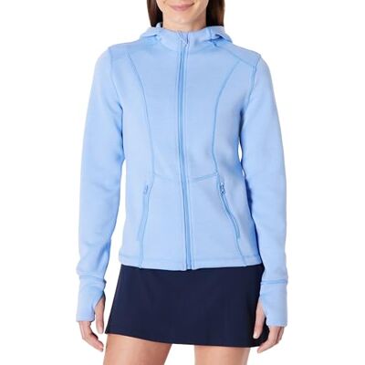 Amazon Damen Taillierte Sportjacke mit Reißverschluss und Kapuze, Atmungsaktiv, Fitness, Kornblumenblau, M Amazon Damen Taillierte Sportjacke mit Reißverschluss und Kapuze, Atmungsaktiv, Fitness, Kornblumenblau, M