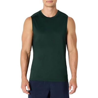 Amazon Herren Leichtes, Schnelltrocknendes und Feuchtigkeitsableitendes Sport-Muskelshirt aus Tech Stretch, Ärmellos, Dunkelgrün, M Amazon Herren Leichtes, Schnelltrocknendes und Feuchtigkeitsableitendes Sport-Muskelshirt aus Tech Stretch, Ärmellos, Dunkelgrün, M