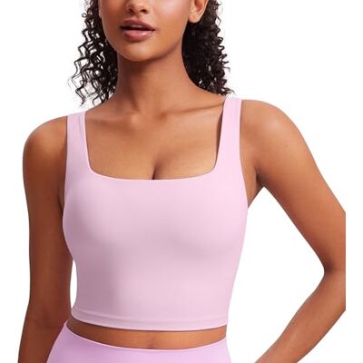 CRZ YOGA Butterluxe Square Neck Crop Top Leichter Halt, Herausnehmbare Pads, Yoga, Extrem Weich, Breite Träger, Longline Sport BHs für Damen CRZ YOGA Butterluxe Square Neck Crop Top Leichter Halt, Herausnehmbare Pads, Yoga, Extrem Weich, Breite Träger, Longline Sport BHs für Damen