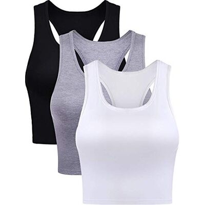 Boao Damen Crop Tank Top Baumwolle Basic Ärmellos Racerback Kurz Sport Crop Top für Damen Mädchen Tägliches Tragen (Farbe Set 1, Groß) Boao Damen Crop Tank Top Baumwolle Basic Ärmellos Racerback Kurz Sport Crop Top für Damen Mädchen Tägliches Tragen (Farbe Set 1, Groß)