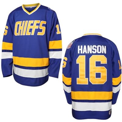 EETUG Hanson Brothers Hockeytrikot 16 Charlestown Chiefs 17 Jeff Slap Shot 18 Movie Hockeytrikot Blau Weiß S-3XL (16 Blau, Groß), Blau, L EETUG Hanson Brothers Hockeytrikot 16 Charlestown Chiefs 17 Jeff Slap Shot 18 Movie Hockeytrikot Blau Weiß S-3XL (16 Blau, Groß), Blau, L