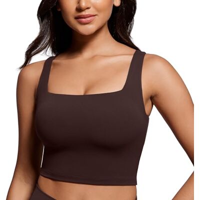 CRZ YOGA Butterluxe Square Neck Crop Top Leichter Halt, Herausnehmbare Pads, Yoga, Extrem Weich, Breite Träger, Longline Sport BHs für Damen CRZ YOGA Butterluxe Square Neck Crop Top Leichter Halt, Herausnehmbare Pads, Yoga, Extrem Weich, Breite Träger, Longline Sport BHs für Damen