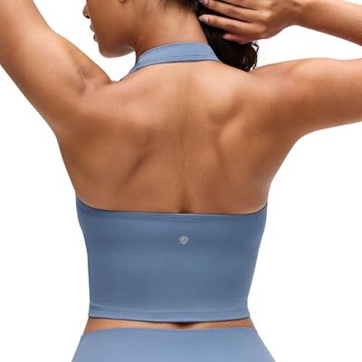CRZ YOGA Butterluxe Neckholder Crop Tank Tops Leichter Halt, Herausnehmbare Pads, Yoga, Extrem Weich, Offener Rücken, Longline Sport BHs für Damen CRZ YOGA Butterluxe Neckholder Crop Tank Tops Leichter Halt, Herausnehmbare Pads, Yoga, Extrem Weich, Offener Rücken, Longline Sport BHs für Damen