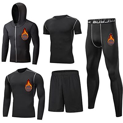 BUYJYA 5-teiliges Herren-Kompressionshose, Shirt, Oberteil, langärmelig, Sport-Sets, Fitnessstudio, Kleidung, Herren-Workout, Schwarz, X-Small BUYJYA 5-teiliges Herren-Kompressionshose, Shirt, Oberteil, langärmelig, Sport-Sets, Fitnessstudio, Kleidung, Herren-Workout, Schwarz, X-Small