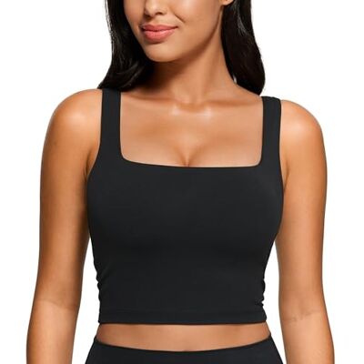 CRZ YOGA Butterluxe Square Neck Crop Top Leichter Halt, Herausnehmbare Pads, Yoga, Extrem Weich, Breite Träger, Longline Sport BHs für Damen CRZ YOGA Butterluxe Square Neck Crop Top Leichter Halt, Herausnehmbare Pads, Yoga, Extrem Weich, Breite Träger, Longline Sport BHs für Damen