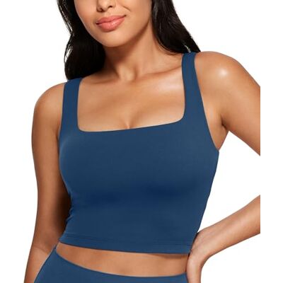 CRZ YOGA Butterluxe Square Neck Crop Top Leichter Halt, Herausnehmbare Pads, Yoga, Extrem Weich, Breite Träger, Longline Sport BHs für Damen CRZ YOGA Butterluxe Square Neck Crop Top Leichter Halt, Herausnehmbare Pads, Yoga, Extrem Weich, Breite Träger, Longline Sport BHs für Damen