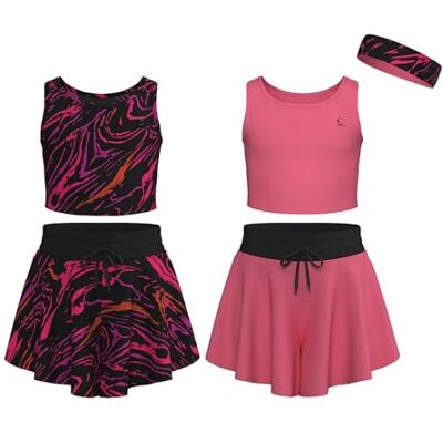 Essenclo Flowy Girls Butterfly Shorts Skirts w/Pockets & Athletic Sleeveless Tank Tops, Dance Tennis Cheer Running (5pc Set) E2106 Set-13-7-8 Essenclo Flowy Girls Butterfly Shorts Skirts w/Pockets & Athletic Sleeveless Tank Tops, Dance Tennis Cheer Running (5pc Set) E2106 Set-13-7-8