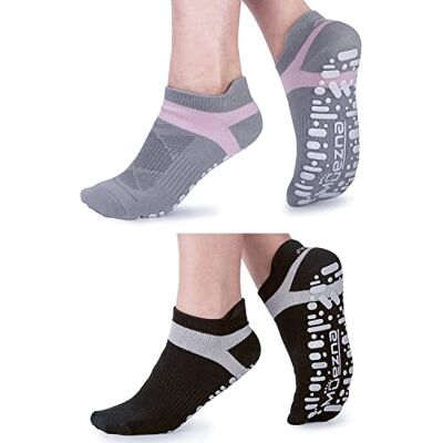 Muezna Yoga Socken Damen Frauen Mädchen rutschfest Atmungsaktiv Ideal für Yoga Pilates Tanz Fitness Sport Workout-Socken mit Baumwolle (Schwarz Grau) Muezna Yoga Socken Damen Frauen Mädchen rutschfest Atmungsaktiv Ideal für Yoga Pilates Tanz Fitness Sport Workout-Socken mit Baumwolle (Schwarz Grau)