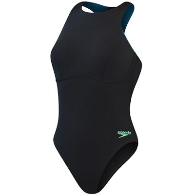 Speedo Women's Racer Zip Badeanzug, Schwarz, 34 Speedo Women's Racer Zip Badeanzug, Schwarz, 34