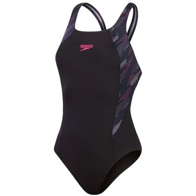 Speedo Damen Hyperboom Splice Muscleback Swimsuit Classic Design Quick Drying Training Fitness Chlorine Resistant Badeanzug, Schwarz/Electric Pink/USA Charcoal, 60 Speedo Damen Hyperboom Splice Muscleback Swimsuit Classic Design Quick Drying Training Fitness Chlorine Resistant Badeanzug, Schwarz/Electric Pink/USA Charcoal, 60