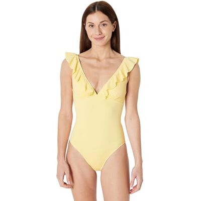 Amazon Damen Einteiliger Badeanzug mit Rüschen und V-Ausschnitt , Hellgelb, 46 Amazon Damen Einteiliger Badeanzug mit Rüschen und V-Ausschnitt , Hellgelb, 46