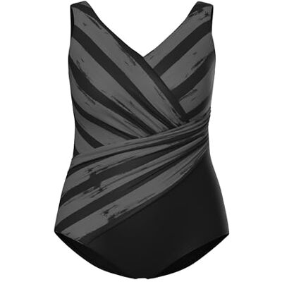 Ulla Popken Damen große Größen Übergrößen Plus Size Badeanzug, Streifen, Softcups, Drapierung, recycelt vulkangrau 44 826299107-44 Ulla Popken Damen große Größen Übergrößen Plus Size Badeanzug, Streifen, Softcups, Drapierung, recycelt vulkangrau 44 826299107-44
