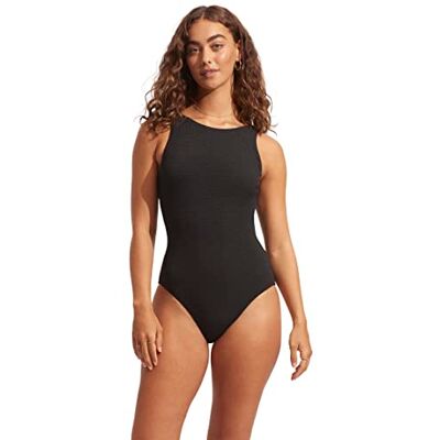 Seafolly Damen-Badeanzug mit hohem Ausschnitt und Rückenteil, Sea Dive Black, 40 Seafolly Damen-Badeanzug mit hohem Ausschnitt und Rückenteil, Sea Dive Black, 40