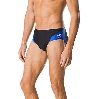 Speedo Herren Badeanzug Slip Endurance+ Splice Team Farben Schwarz/Blau Spark, 38 Speedo Herren Badeanzug Slip Endurance+ Splice Team Farben Schwarz/Blau Spark, 38