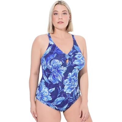 Ulla Popken Damen große Größen Übergrößen Plus Size Badeanzug, Blüten, Softcups, Zierknoten Indigo 46 836577740-46 Ulla Popken Damen große Größen Übergrößen Plus Size Badeanzug, Blüten, Softcups, Zierknoten Indigo 46 836577740-46