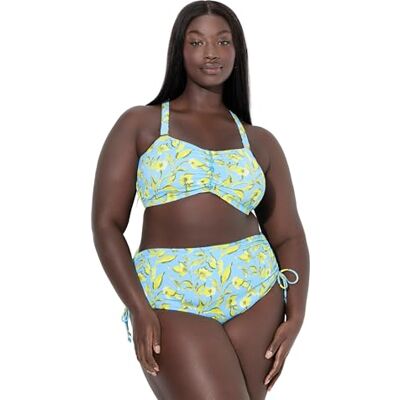 Ulla Popken Damen große Größen Übergrößen Plus Size Bikini, Blüten, Zierbänder, verstellbare Träger hell Saphir 46 837650713-46 Ulla Popken Damen große Größen Übergrößen Plus Size Bikini, Blüten, Zierbänder, verstellbare Träger hell Saphir 46 837650713-46