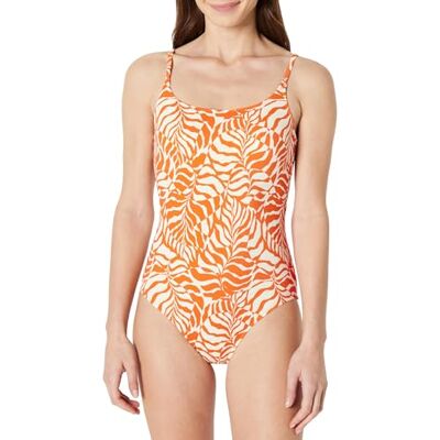 Amazon Damen Einteiliger Badeanzug mit Dünnen Trägern, Rostorange Abstrakte Handflächen, 42 Amazon Damen Einteiliger Badeanzug mit Dünnen Trägern, Rostorange Abstrakte Handflächen, 42