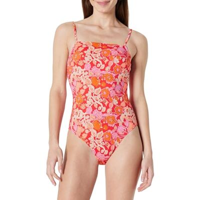 Amazon Damen Einteiliger Badeanzug mit Quadratischem Ausschnitt , Kräftiges Mohnrot Folk Floral, 46 Amazon Damen Einteiliger Badeanzug mit Quadratischem Ausschnitt , Kräftiges Mohnrot Folk Floral, 46