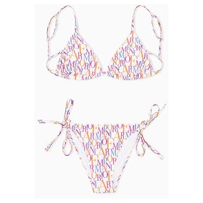 Giorgio Armani Logomania Triangel-Bikini für Damen, Weiß, Größe M, Bianco/Logo Multicol, M Giorgio Armani Logomania Triangel-Bikini für Damen, Weiß, Größe M, Bianco/Logo Multicol, M