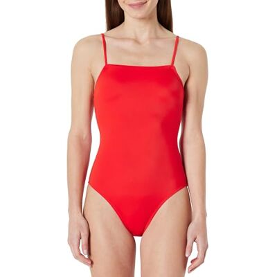 Amazon Damen Einteiliger Badeanzug mit Quadratischem Ausschnitt , Kräftiges Mohnrot, 36 Amazon Damen Einteiliger Badeanzug mit Quadratischem Ausschnitt , Kräftiges Mohnrot, 36