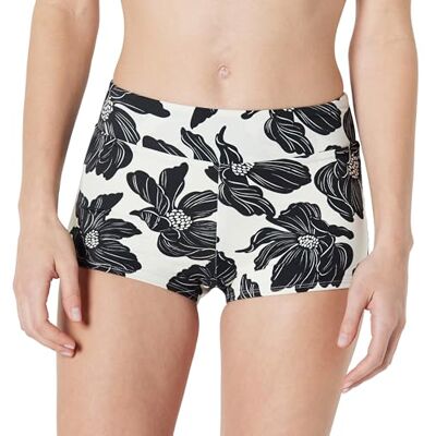 Amazon Damen Kurze Bade-Bikinihose mit Hohem Bund , Creme Schwarz Floral, 42 Amazon Damen Kurze Bade-Bikinihose mit Hohem Bund , Creme Schwarz Floral, 42