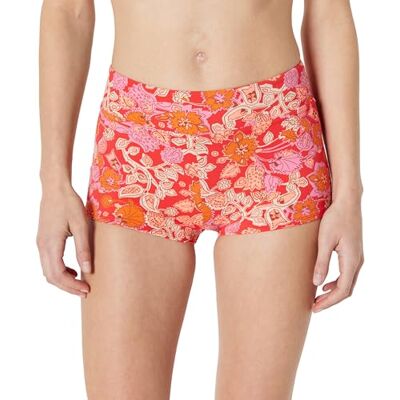 Amazon Damen Kurze Bade-Bikinihose mit Hohem Bund , Kräftiges Mohnrot Folk Floral, 38 Amazon Damen Kurze Bade-Bikinihose mit Hohem Bund , Kräftiges Mohnrot Folk Floral, 38