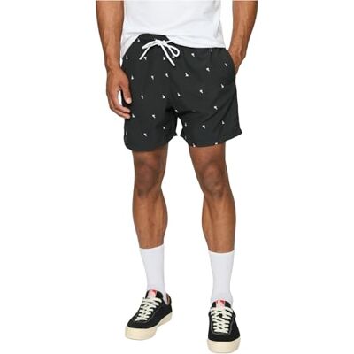 Urban Classics Herren Badehose Embroidery Swim Shorts, Badeshorts mit Miniatur-Stickereien, schnelltrocknend, Black/Palmtree, L Urban Classics Herren Badehose Embroidery Swim Shorts, Badeshorts mit Miniatur-Stickereien, schnelltrocknend, Black/Palmtree, L