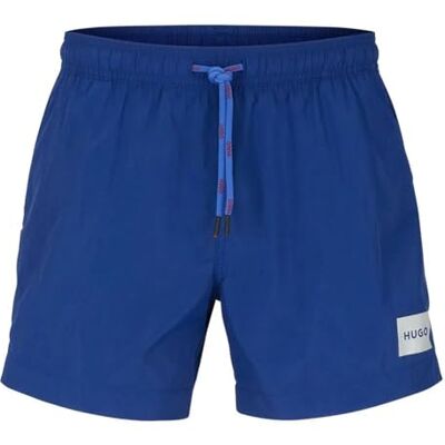 HUGO Herren Dominica Schnell trocknende Badeshorts mit Logo-Label HUGO Herren Dominica Schnell trocknende Badeshorts mit Logo-Label