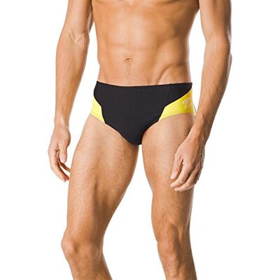 Speedo Endurance+ Launch Splice Badehose für Herren, Herren, Badeanzug, Spark Splice Brief, Schwarz/Gelb, 38 Speedo Endurance+ Launch Splice Badehose für Herren, Herren, Badeanzug, Spark Splice Brief, Schwarz/Gelb, 38