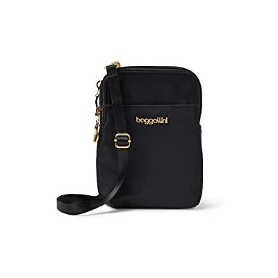 Baggallini Damen umhängetasche, 12,7 X 18,4 cm, Leicht, Klein, Nylon, Reise-geldbörse Take Two RFID Bryant Crossbody, Schwarz mit goldfarbenen Beschlägen Baggallini Damen umhängetasche, 12,7 X 18,4 cm, Leicht, Klein, Nylon, Reise-geldbörse Take Two RFID Bryant Crossbody, Schwarz mit goldfarbenen Beschlägen