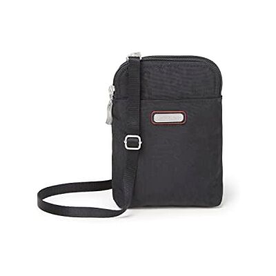 Baggallini Damen umhängetasche, 12,7 X 18,4 cm, Leicht, Klein, Nylon, Reise-geldbörse Take Two RFID Bryant Crossbody, Schwarze Geparden-Prägung Baggallini Damen umhängetasche, 12,7 X 18,4 cm, Leicht, Klein, Nylon, Reise-geldbörse Take Two RFID Bryant Crossbody, Schwarze Geparden-Prägung
