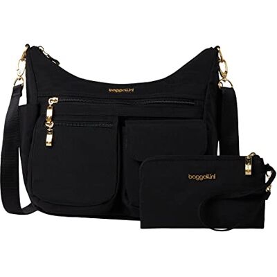 Baggallini Damen Crossbody for Women 11x9x4.5 RFID Hobo Modern Everywhere Bag, Schwarz mit goldfarbenen Beschlägen Baggallini Damen Crossbody for Women 11x9x4.5 RFID Hobo Modern Everywhere Bag, Schwarz mit goldfarbenen Beschlägen