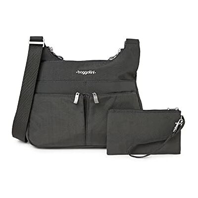 Baggallini Damen Cross-Over-Crossbody-Tasche, 28 X 21 cm, Mittelgroß, Leicht, Wasserabweisend, Nylon, Organisierte Handtasche Umhängetasche, Dunkelgrau Baggallini Damen Cross-Over-Crossbody-Tasche, 28 X 21 cm, Mittelgroß, Leicht, Wasserabweisend, Nylon, Organisierte Handtasche Umhängetasche, Dunkelgrau